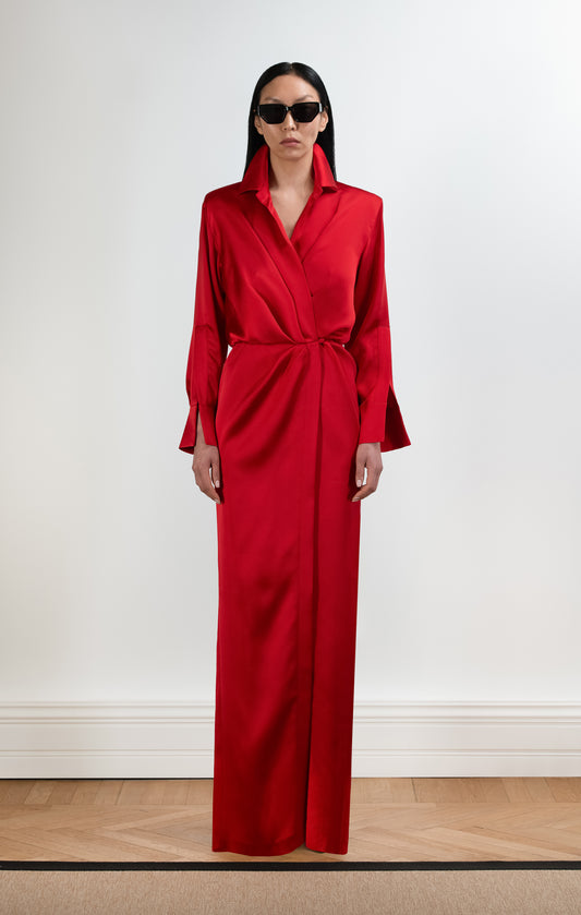 DINA Saten Uzun Elbise