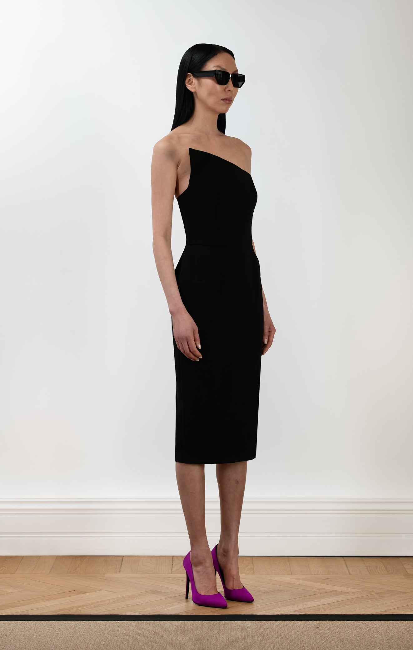 DOA Crepe Strapless Midi Dress