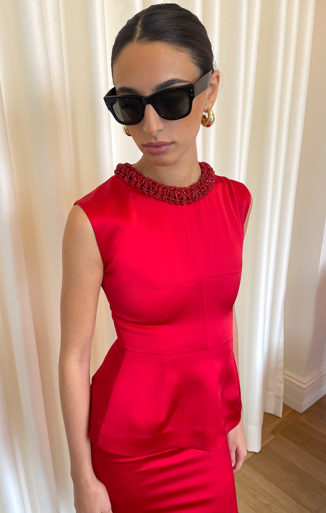 DERIN Satin Midi Dress