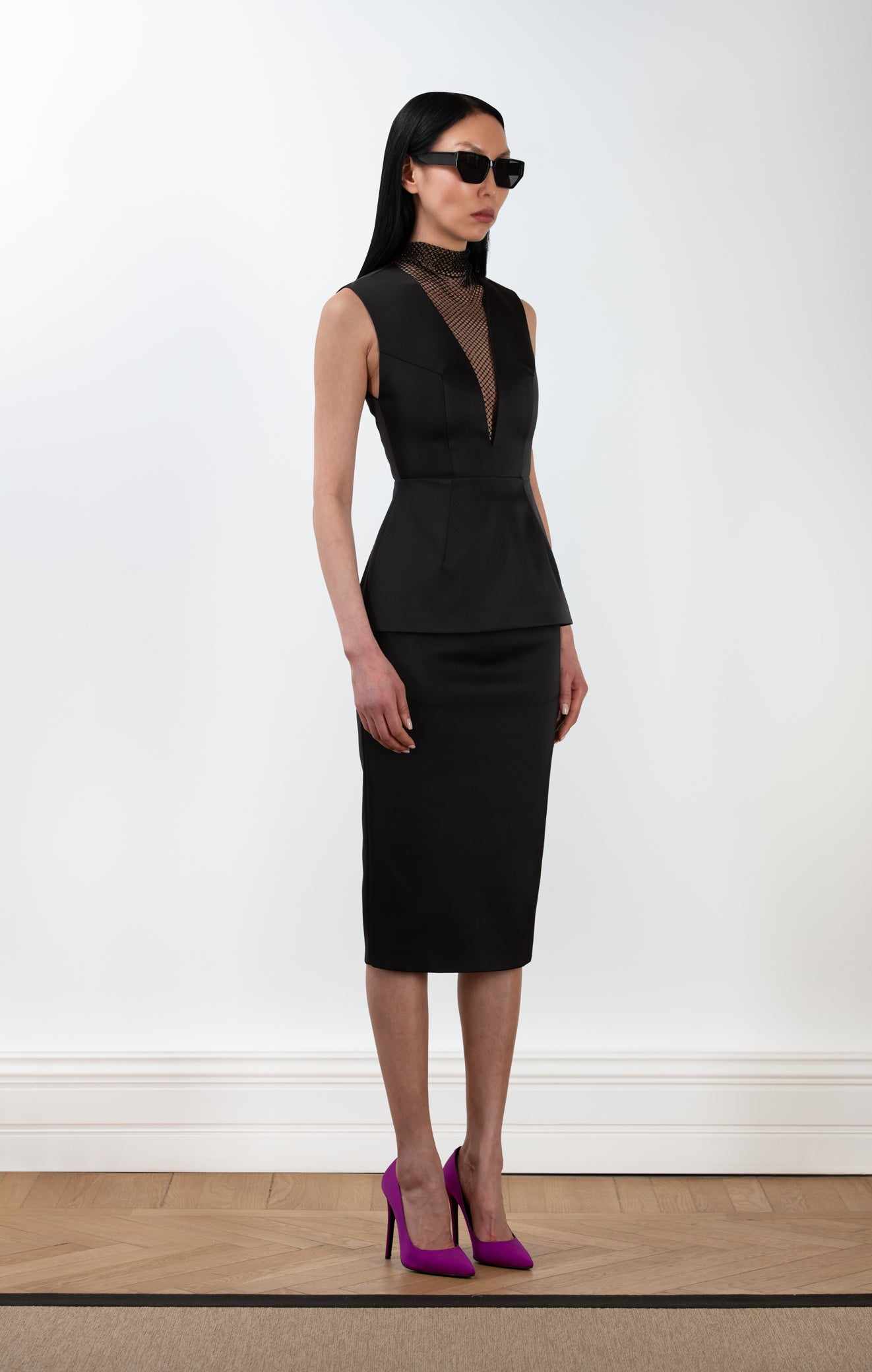TATE Mesh Detail Satin Top