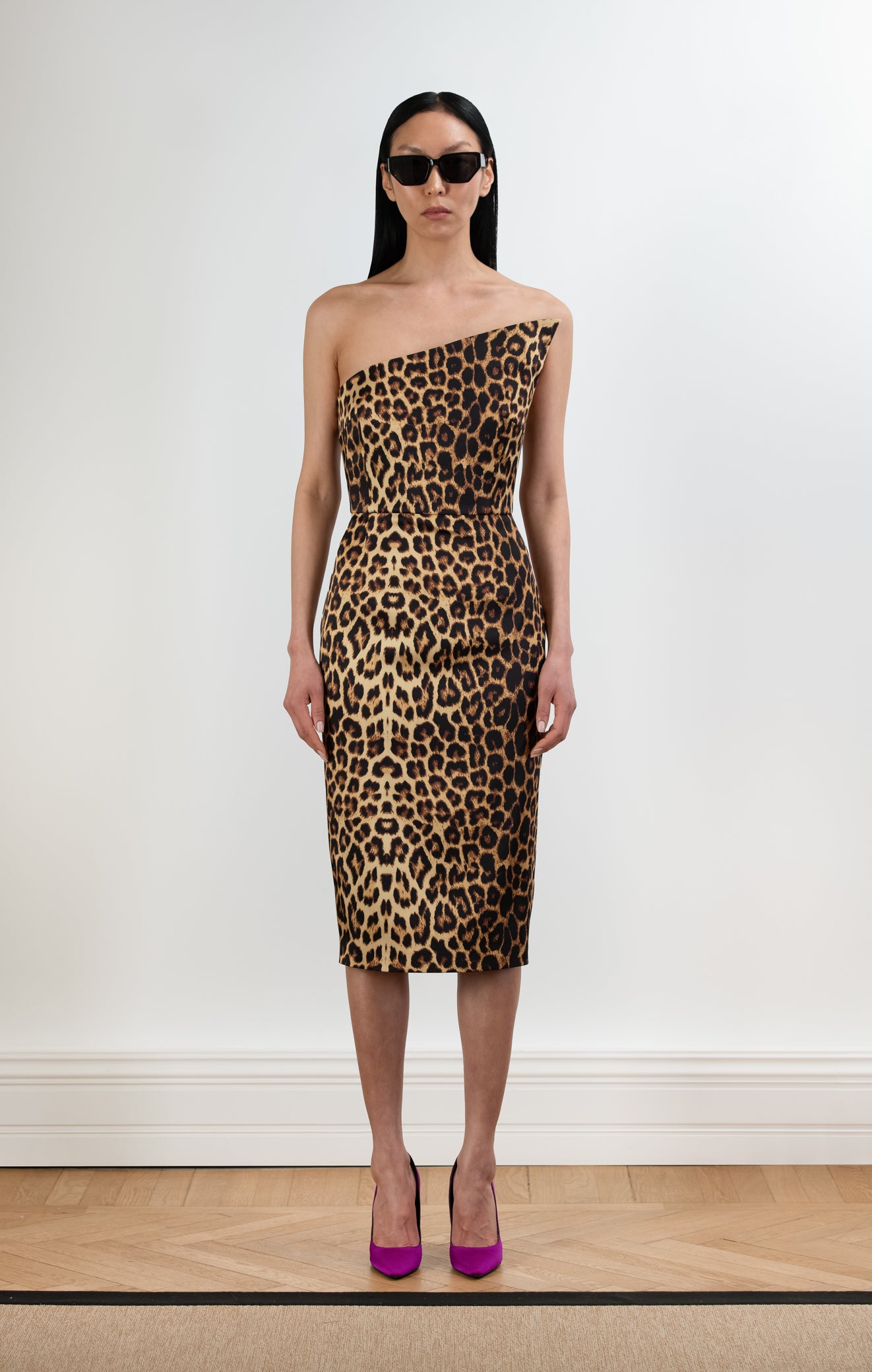 Saten Straplez Midi Elbise