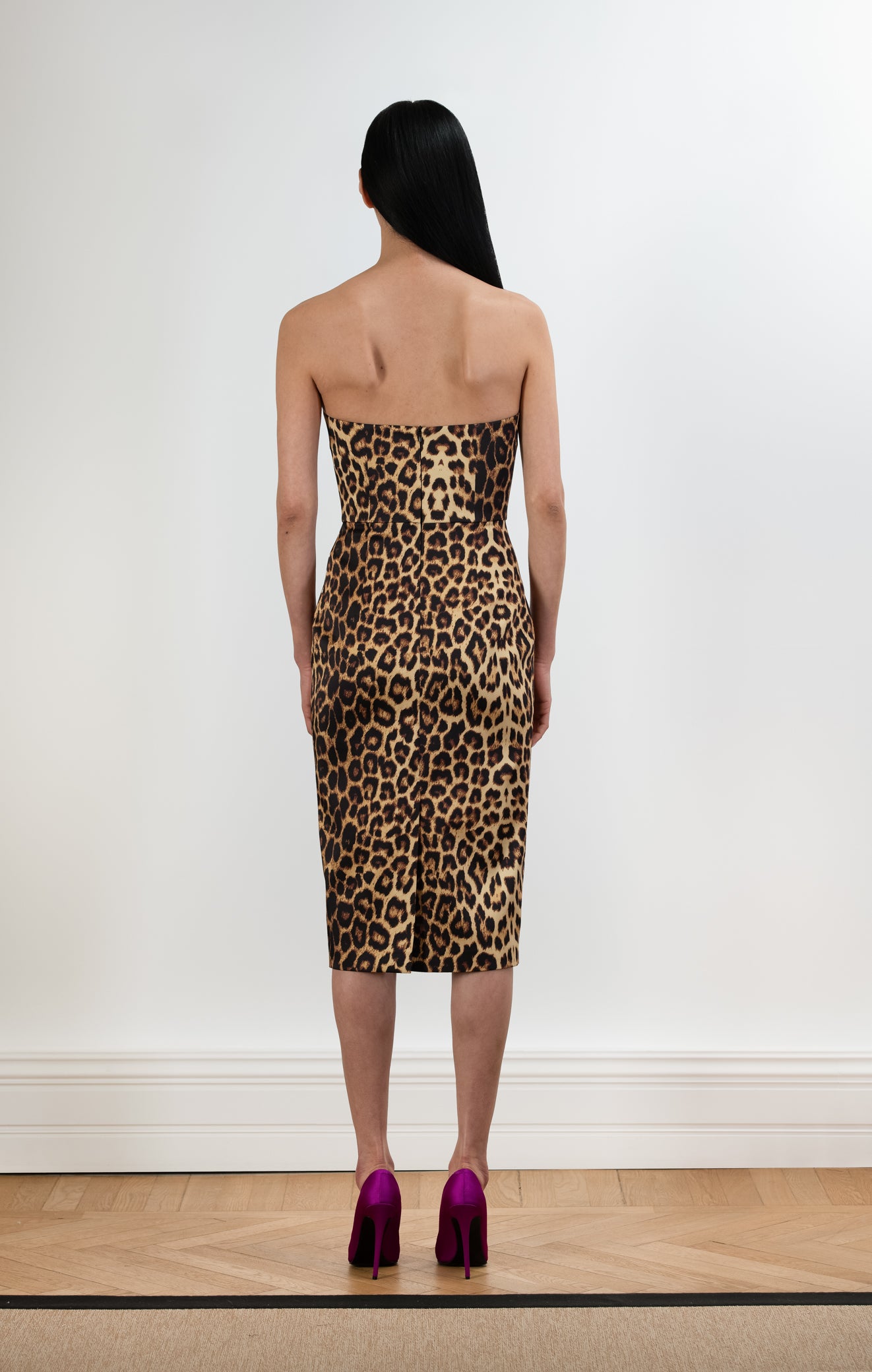 Saten Straplez Midi Elbise