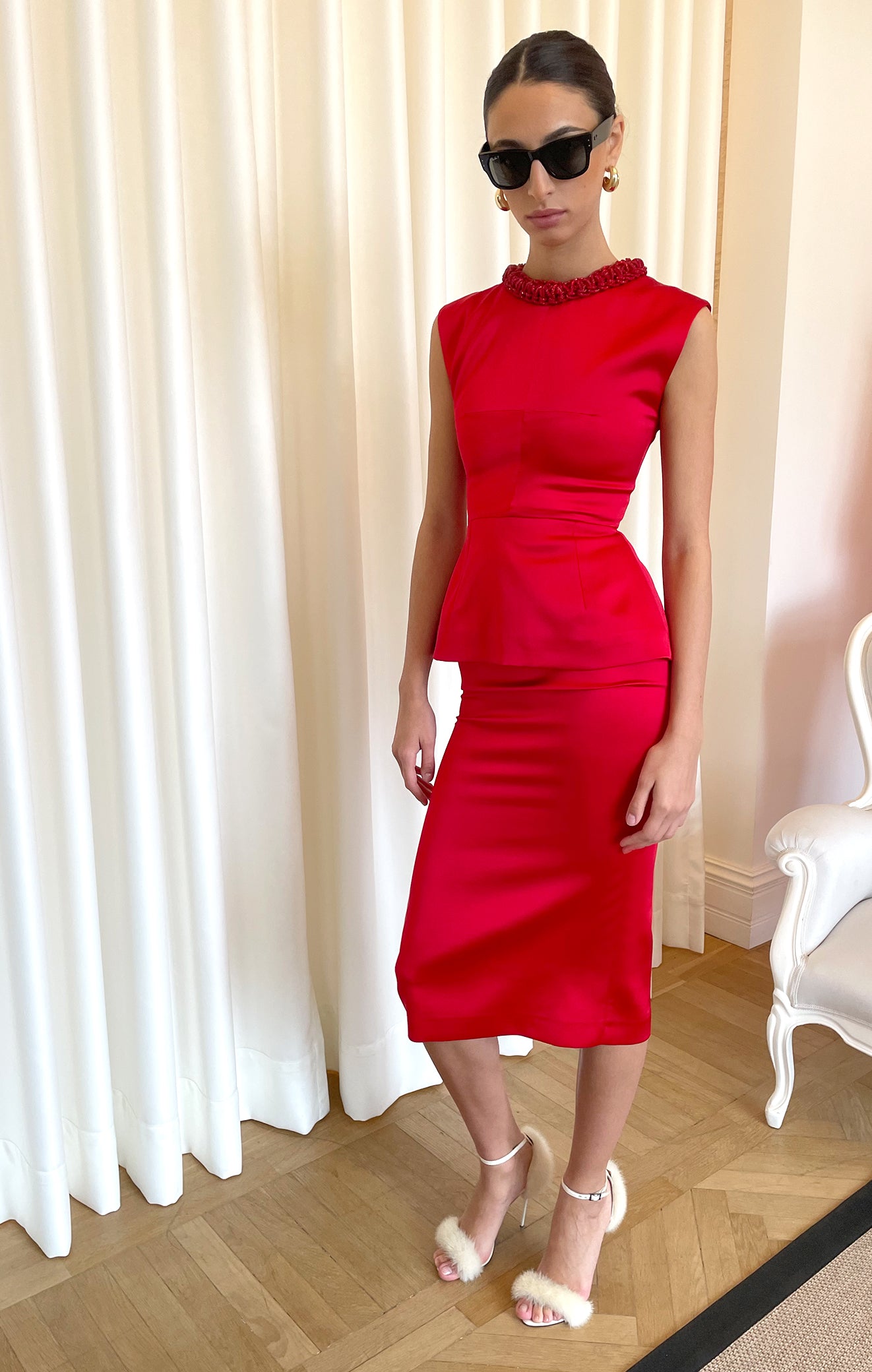 DERIN Satin Midi Dress